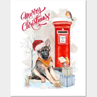 German Shepherd Merry Christmas Santa Dog Posters and Art